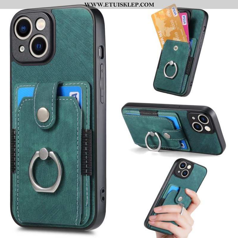 Etui do iPhone 15 Vintage Z Uchwytem Na Pierścionek I Etui Na Karty